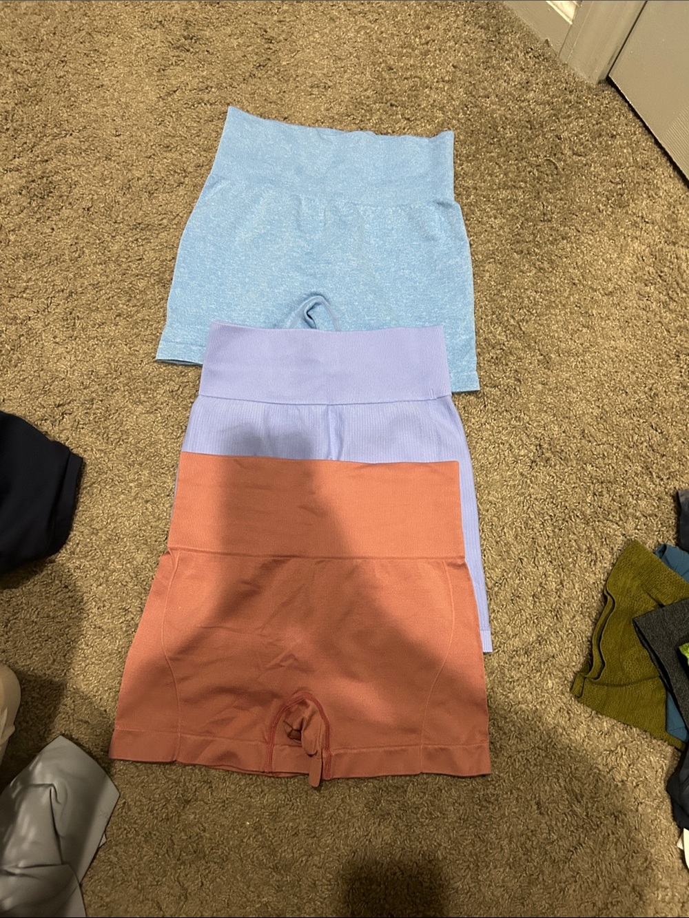 Seamless High-Waist Bike Shorts - Light Blue, Lavender, Terracotta